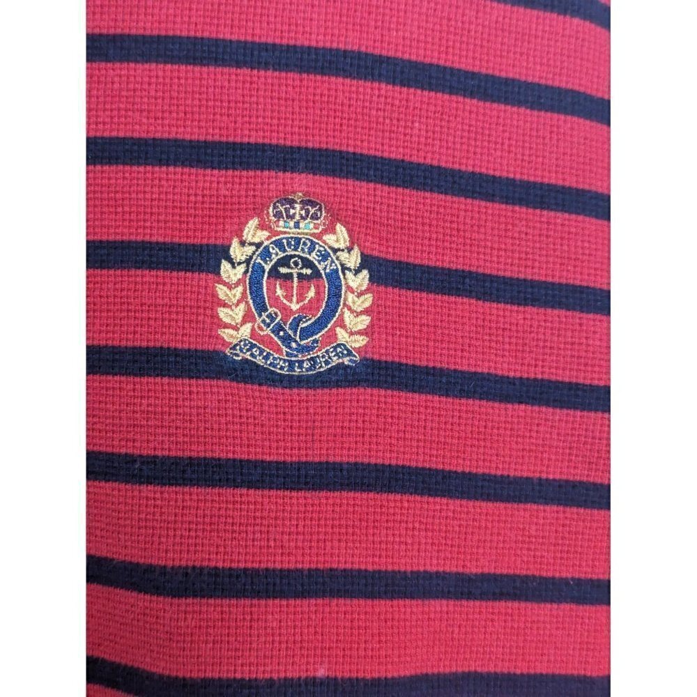 Lauren Ralph Lauren Red Striped Blue Long Sleeve Sweater Gold Crest Women's M - Picture 2 of 6